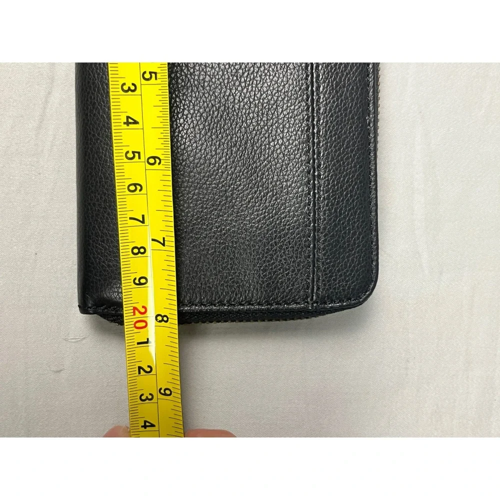 Fossil Logan Zip Around Clutch Wallet Black Pebbled Leather Gold Tone Hardware